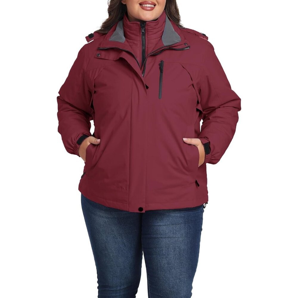 Women's Wine Red Winter Coats Waterproof Ski Jacket Hooded Snowboarding Jacket